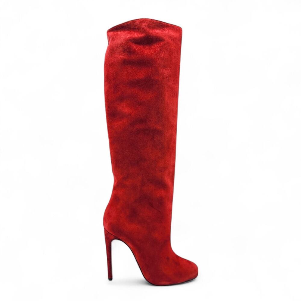 Christian Louboutin Vitish 100 Suede Knee-High Boots Red EU 37.5 US 7 $1795 NWB - Picture 3 of 7